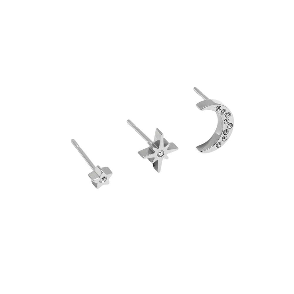 Olivia Burton Celestial North Star + Moon Silver Earring Set