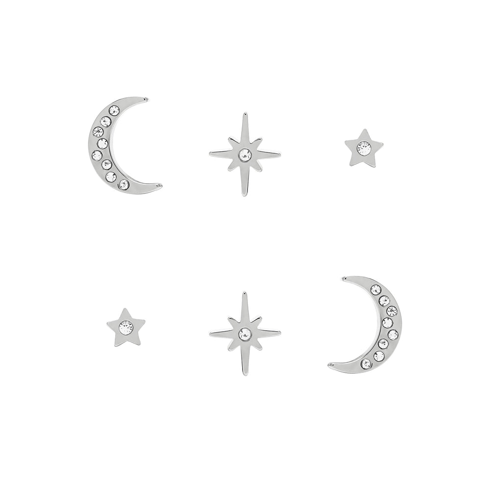 Olivia Burton Celestial North Star + Moon Silver Earring Set
