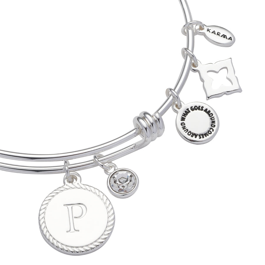 Karma Silver Letter Coin Bangle