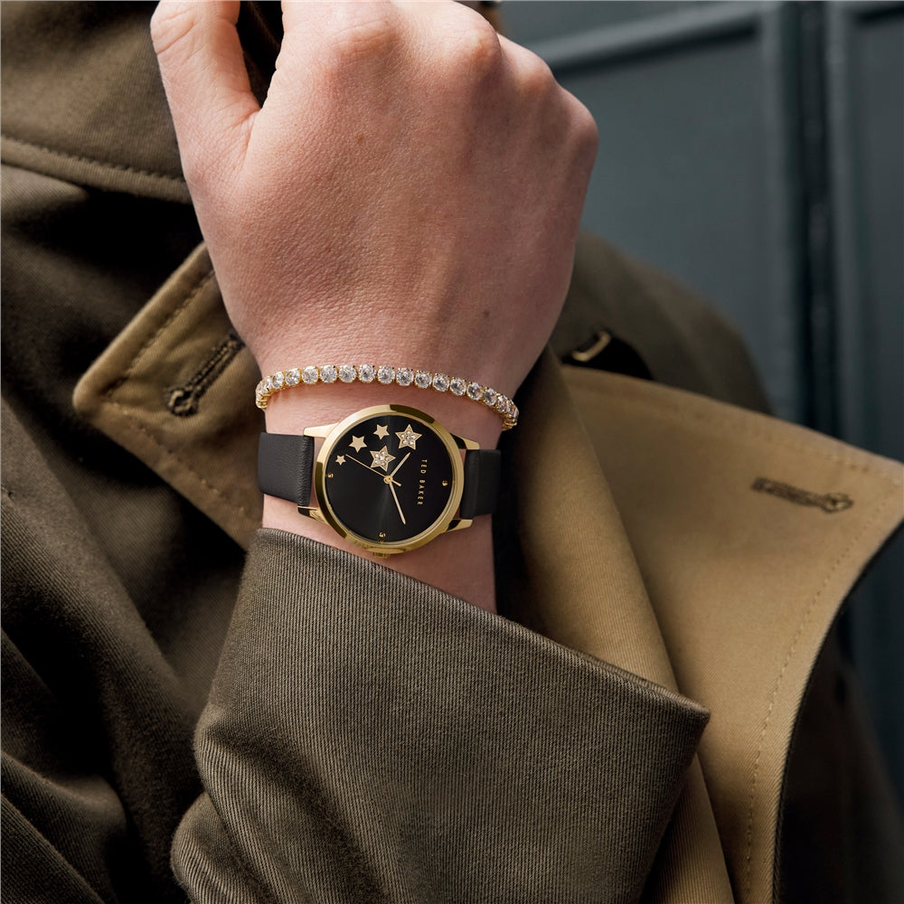 Ted Baker Black + Gold Crystal Stars Watch Gift Set