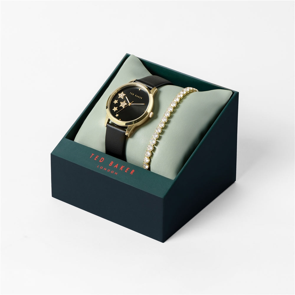 Ted Baker Black + Gold Crystal Stars Watch Gift Set