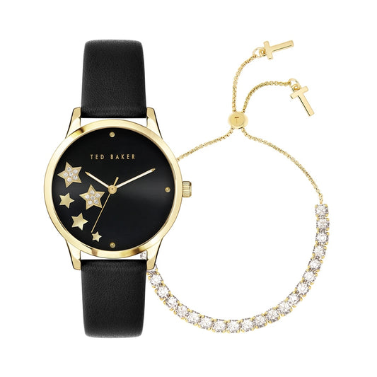 Ted Baker Black + Gold Crystal Stars Watch Gift Set