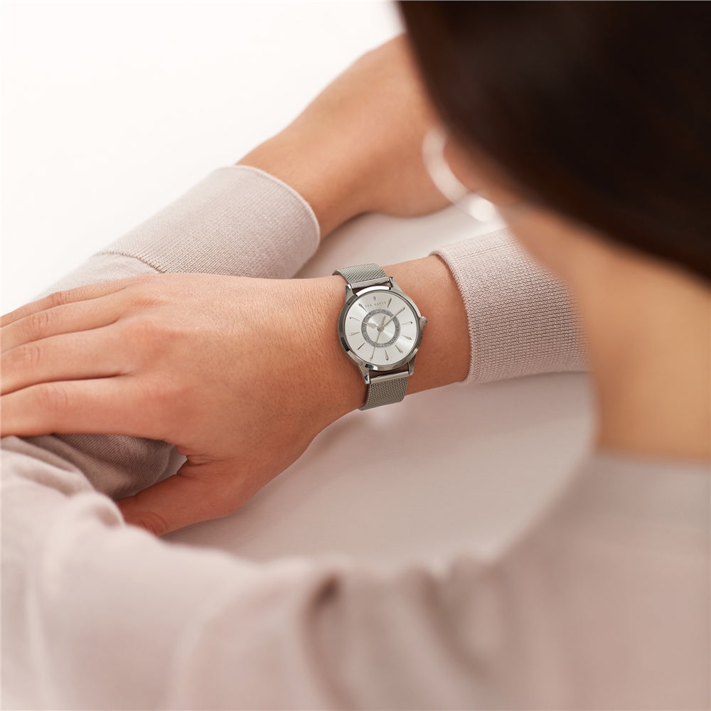 Ted Baker Silver Glitter Mesh Watch