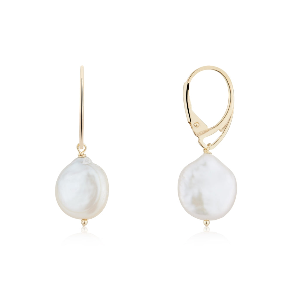 Argento Gold Flat Pearl Drop Earrings