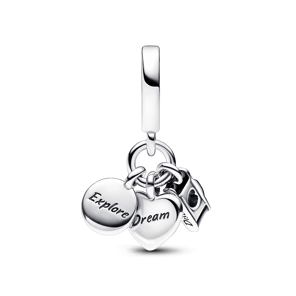Pandora Camera, Heart & Compass Triple Dangle Charm