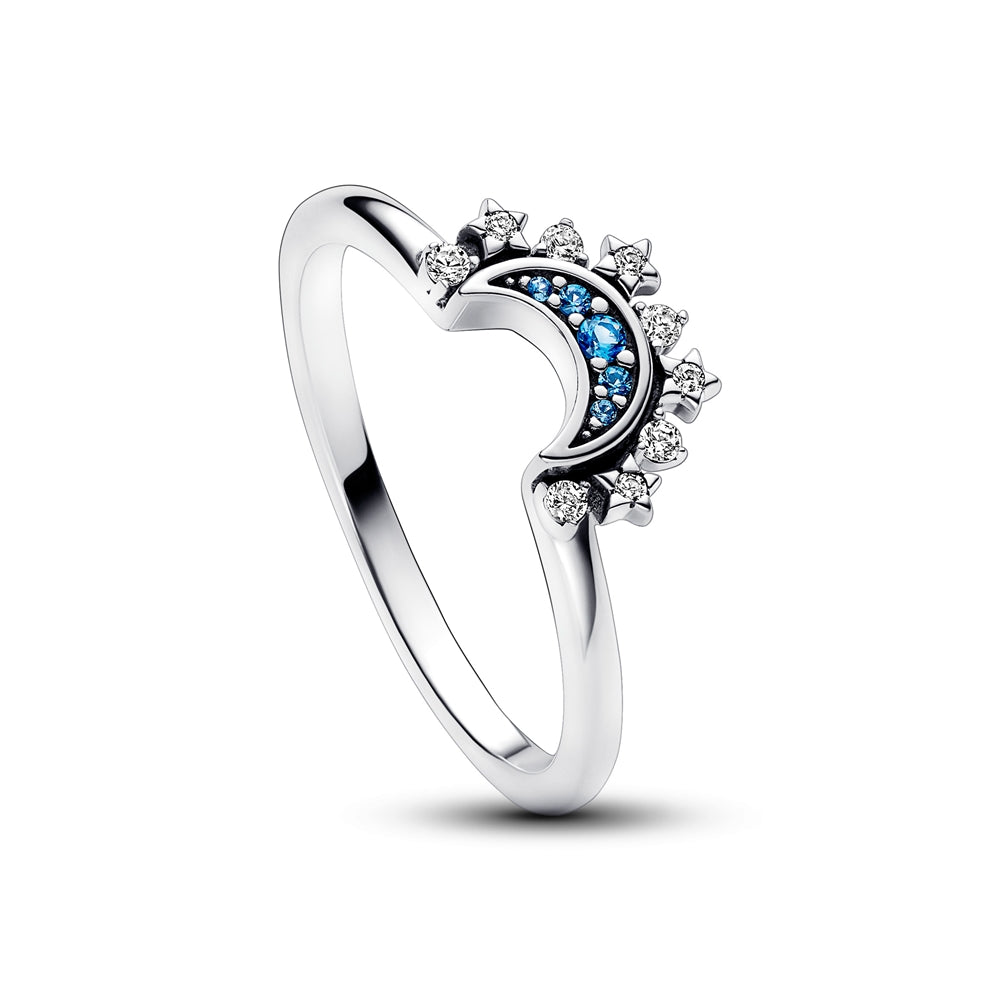 Pandora Celestial Blue Sparkling Moon Ring