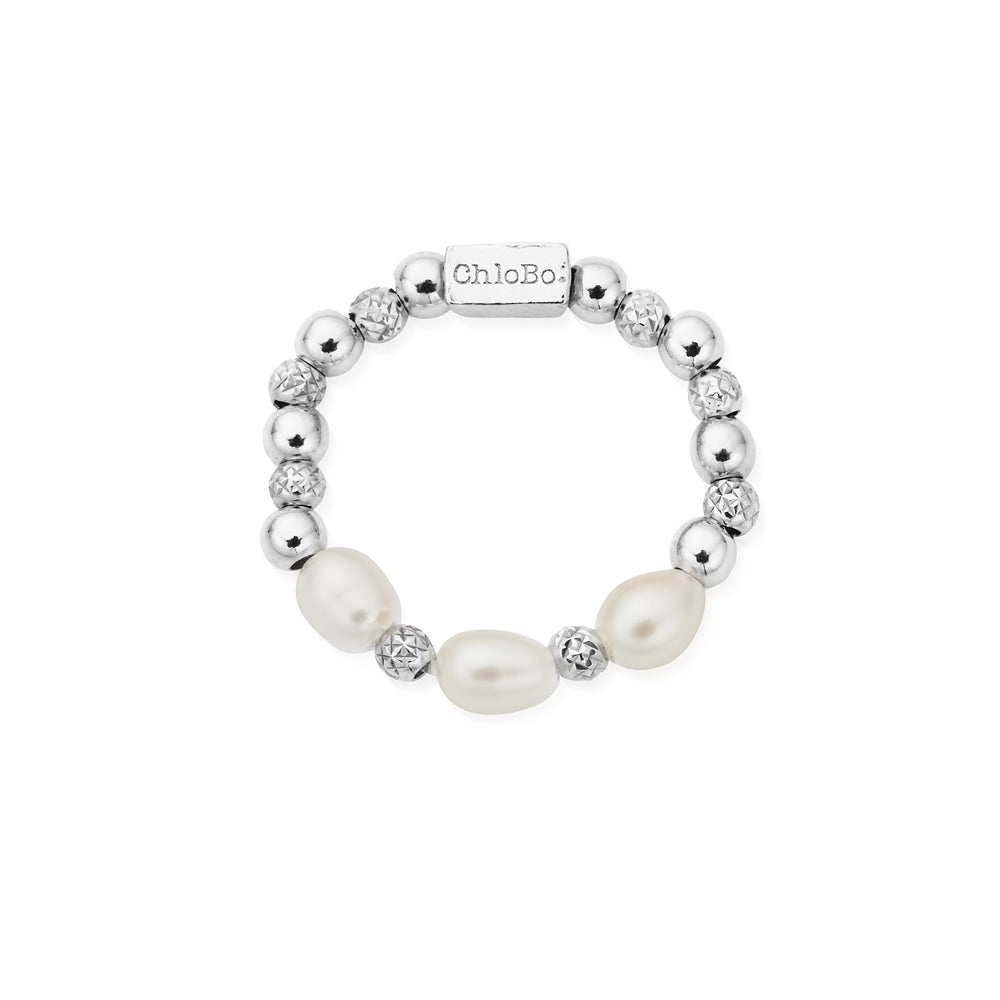 ChloBo Silver Triple Sparkle Pearl Ring in Large