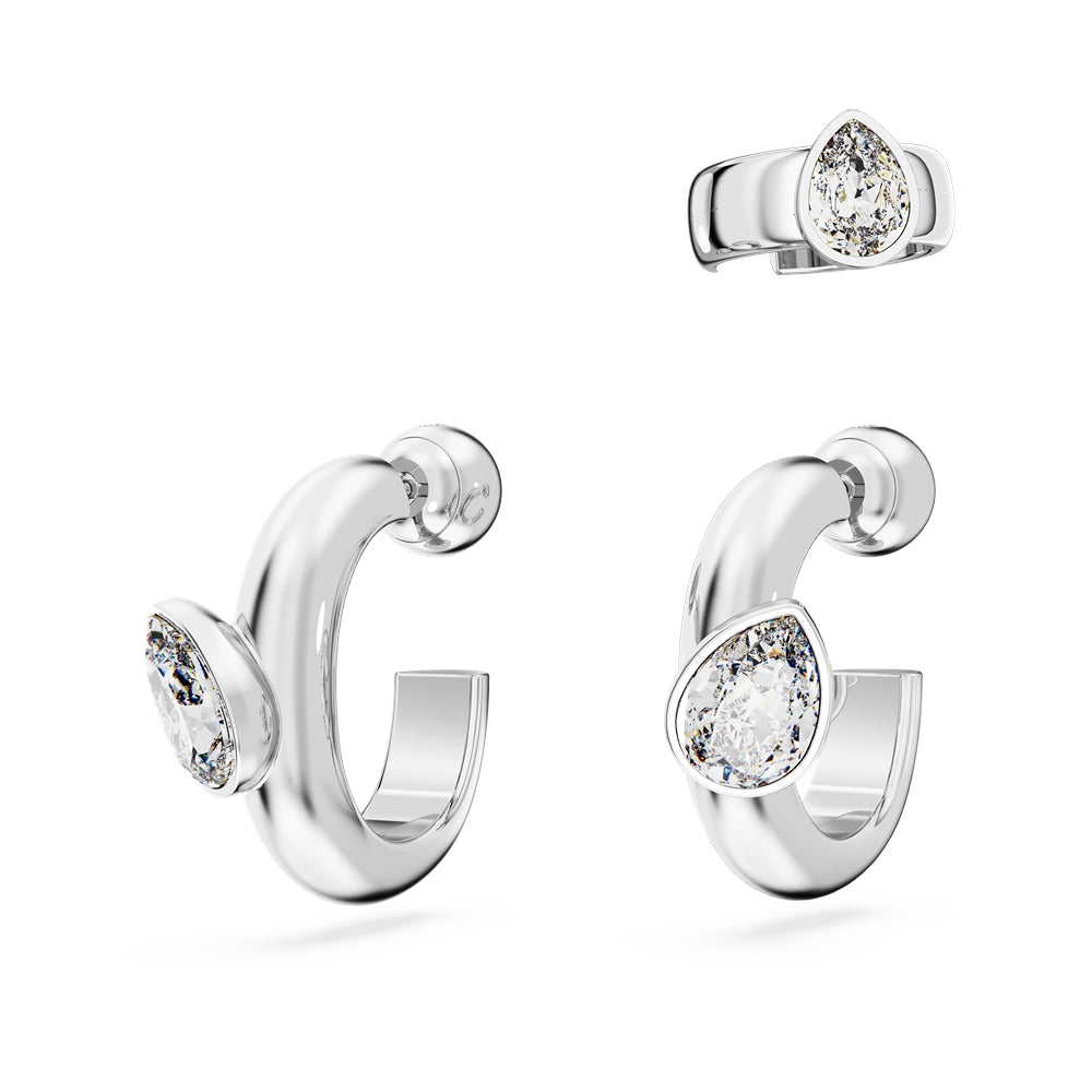 Swarovski Dextera White Hoop Earrings With Earcuff