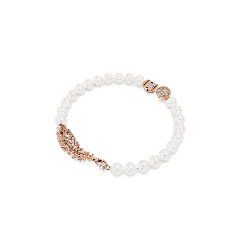 Swarovski Nice Rose-Gold Pearl Feather Bracelet