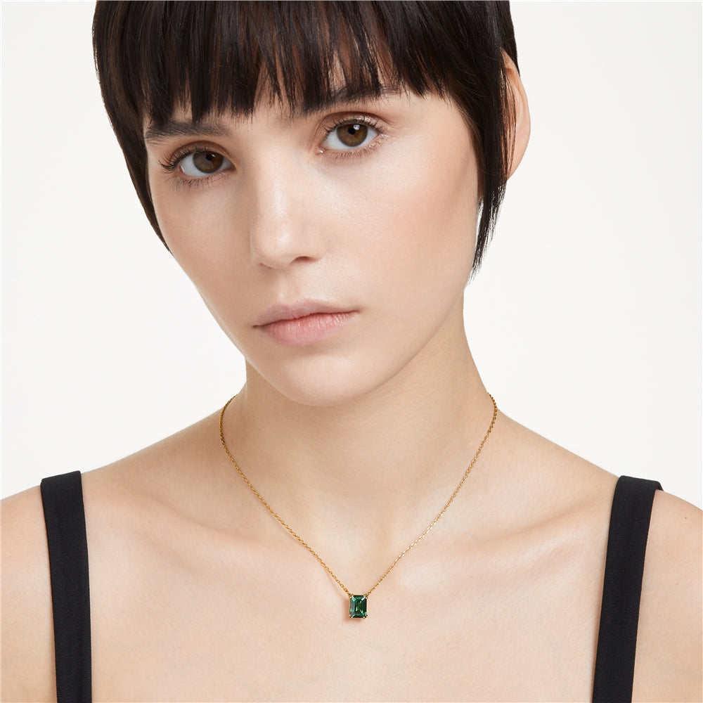 Swarovski Matrix Gold Rectangular Cut Green Pendant Necklace