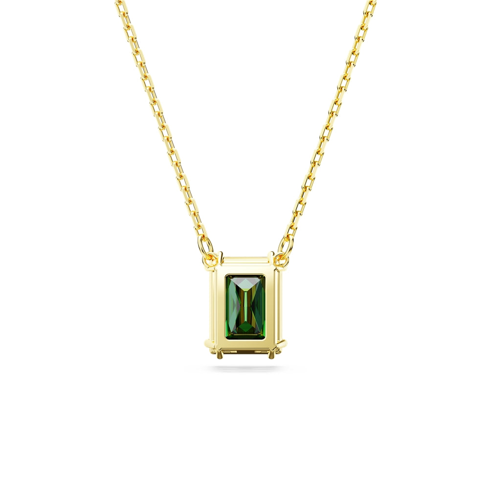 Swarovski Matrix Gold Rectangular Cut Green Pendant Necklace