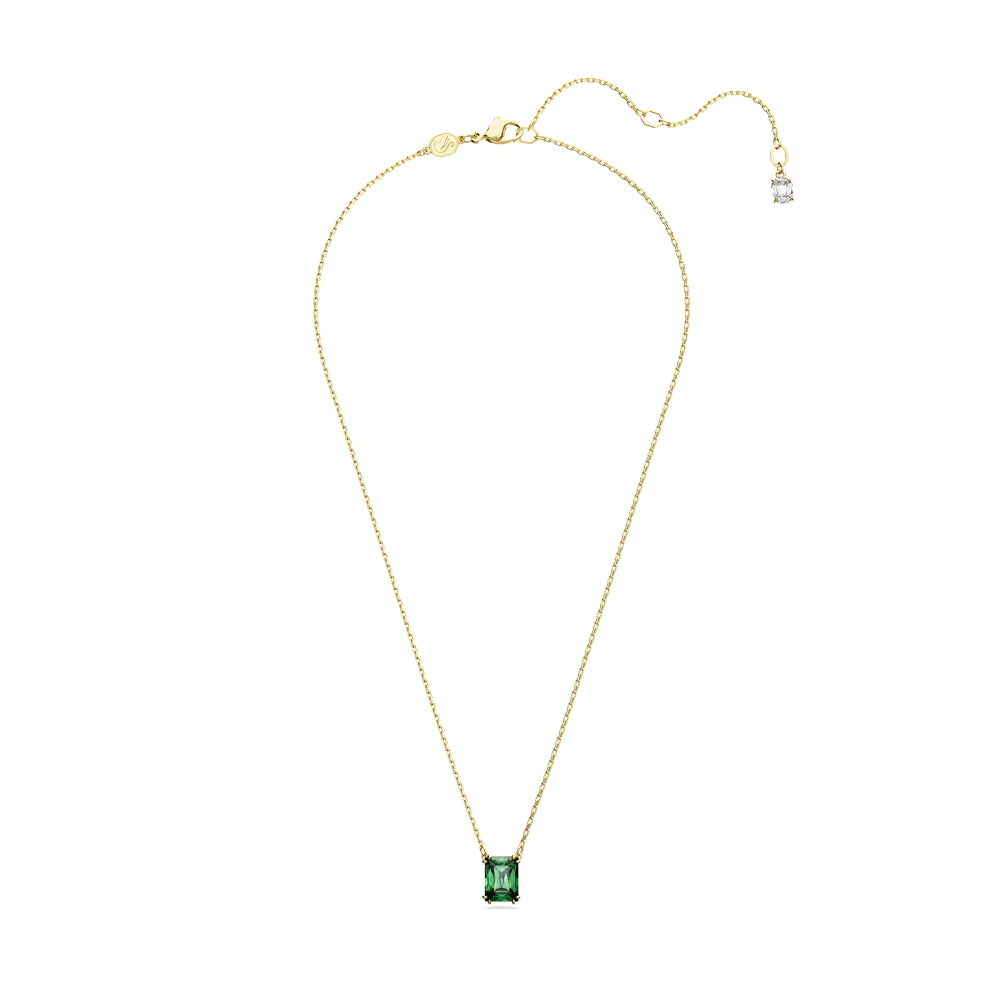Swarovski Matrix Gold Rectangular Cut Green Pendant Necklace
