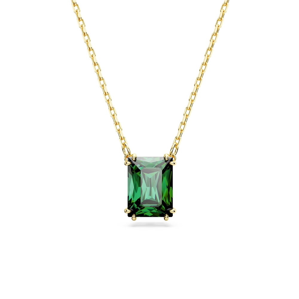 Swarovski Matrix Gold Rectangular Cut Green Pendant Necklace