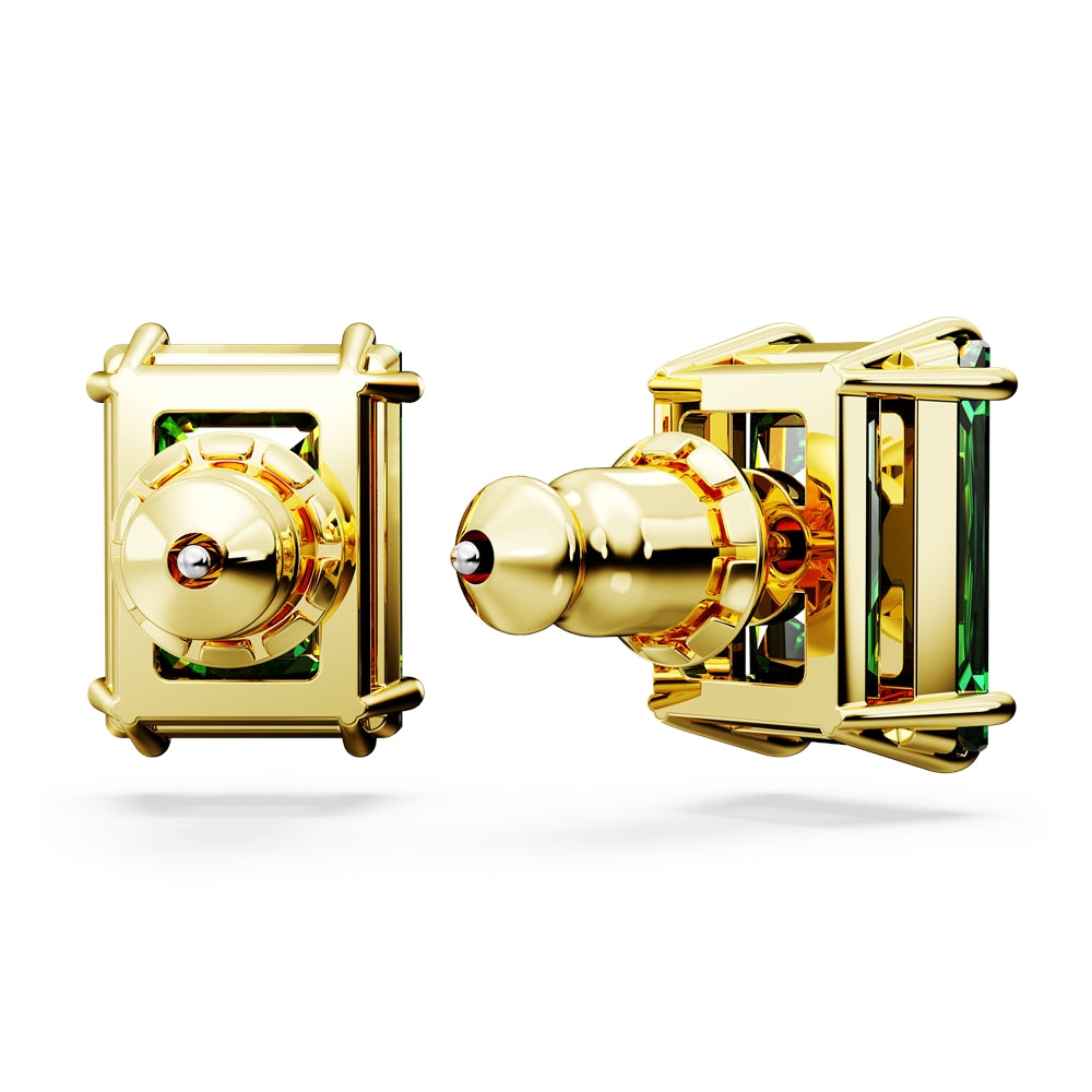 Swarovski Matrix Gold Rectangular Green Stud Earrings