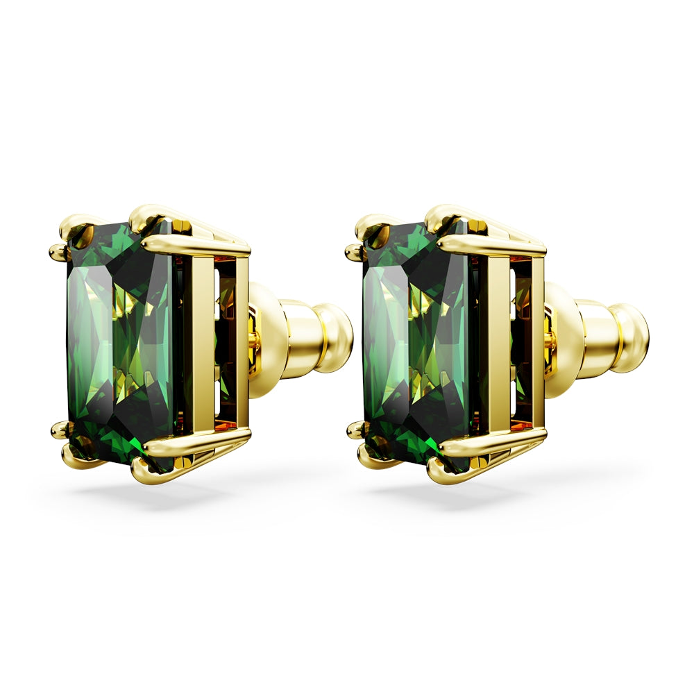 Swarovski Matrix Gold Rectangular Green Stud Earrings