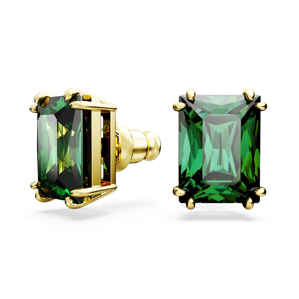 Swarovski Matrix Gold Rectangular Green Stud Earrings