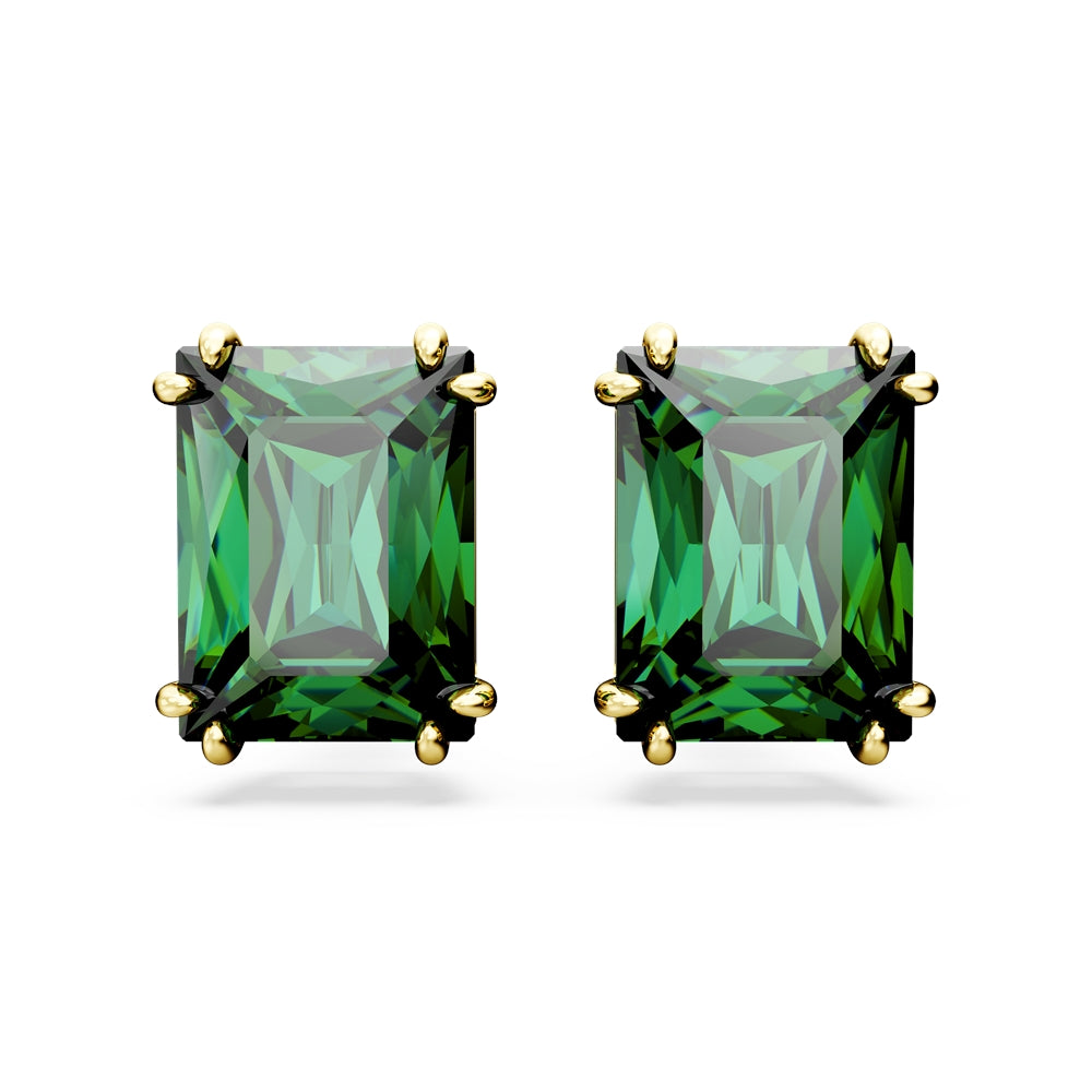 Swarovski Matrix Gold Rectangular Green Stud Earrings