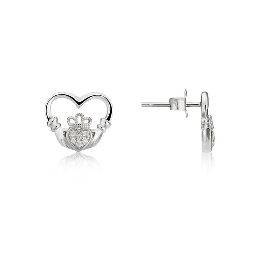 Argento Silver Heart Claddagh Stud Earrings