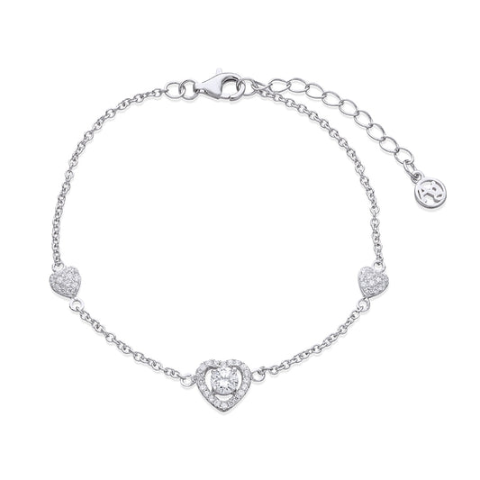 Argento Silver Heart CZ Solitaire Bracelet