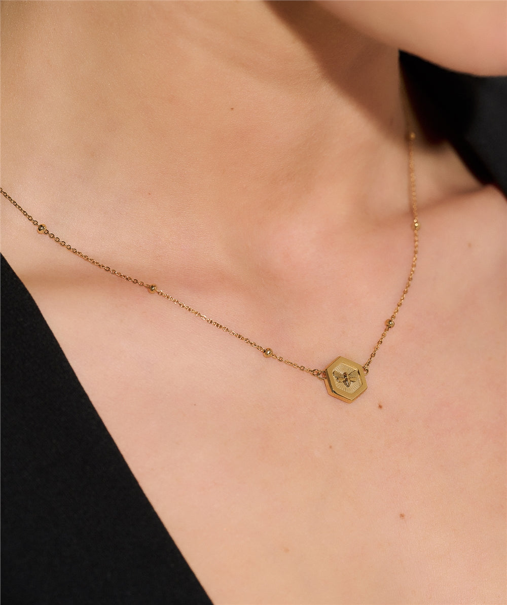 Olivia Burton Gold Bee and Honeycomb Pendant Necklace