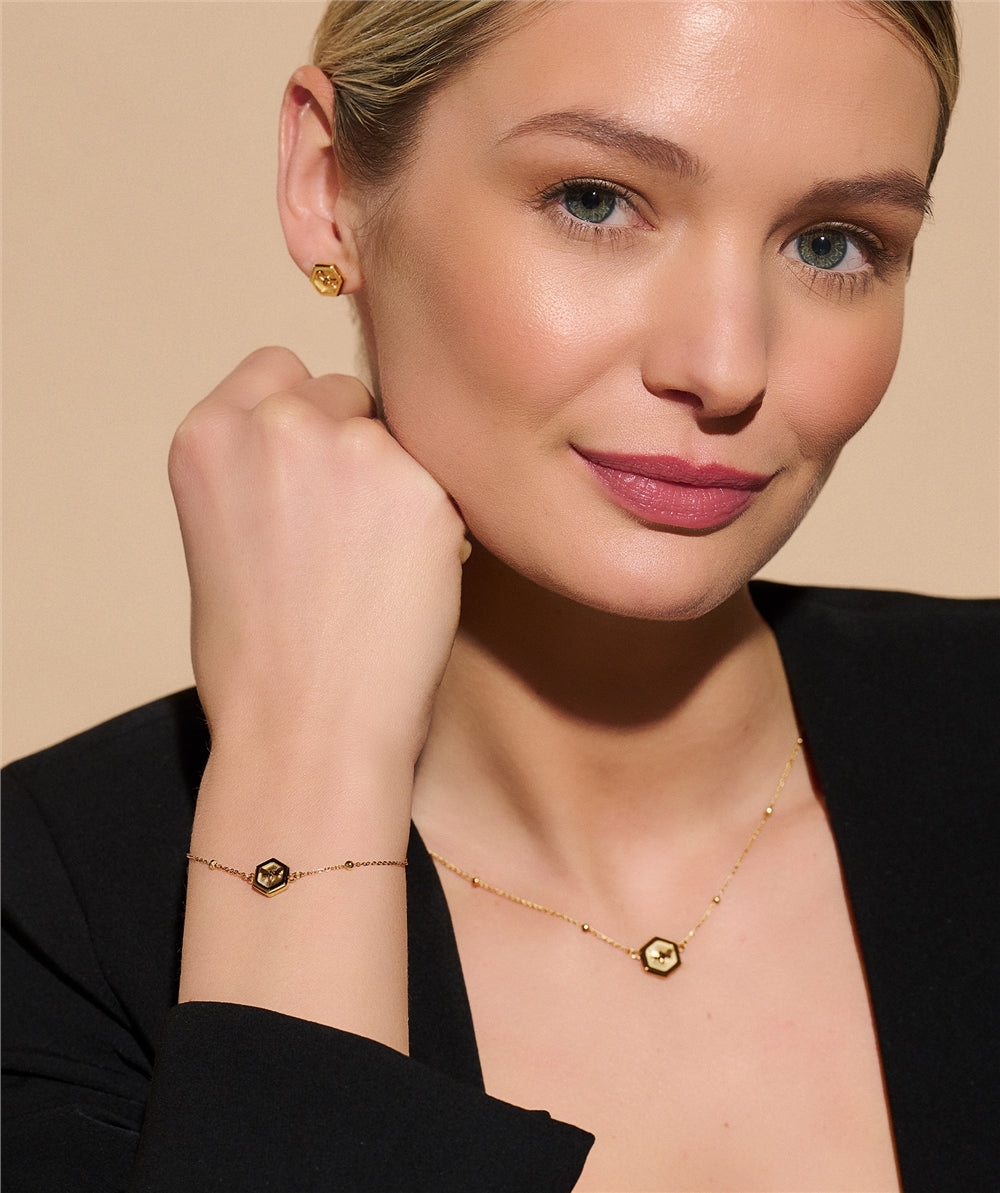 Olivia Burton Gold Bee and Honeycomb Pendant Necklace