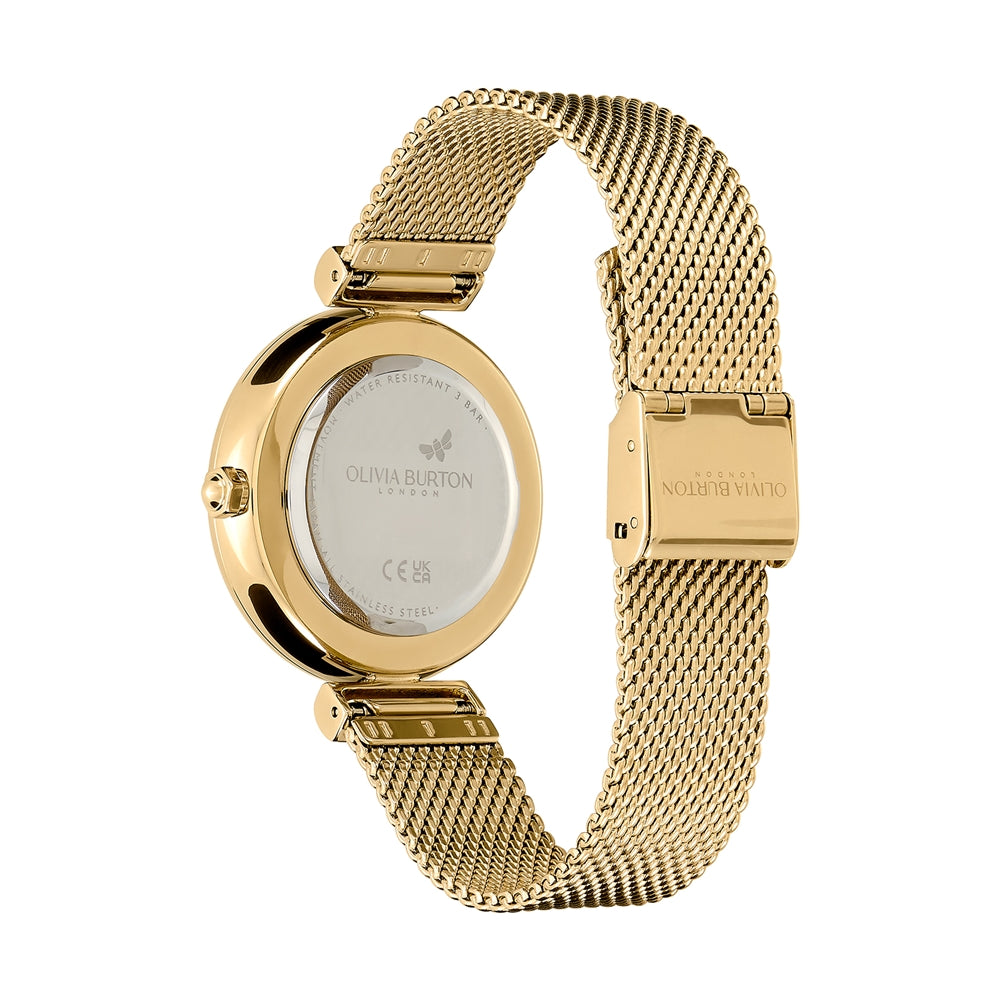 Olivia Burton Gold T-Bar Light Gold Dial Honeycomb and Bee Detail Watch