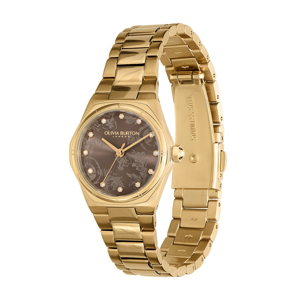 Olivia Burton Gold Mushroom Dial With Warm Grey Print Metal Watch