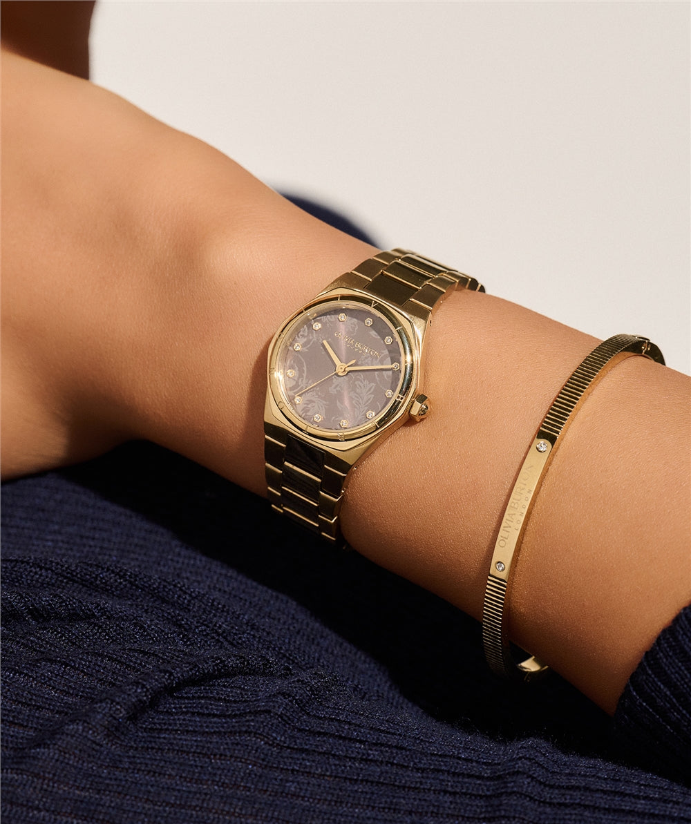 Olivia Burton Gold Mushroom Dial With Warm Grey Print Metal Watch