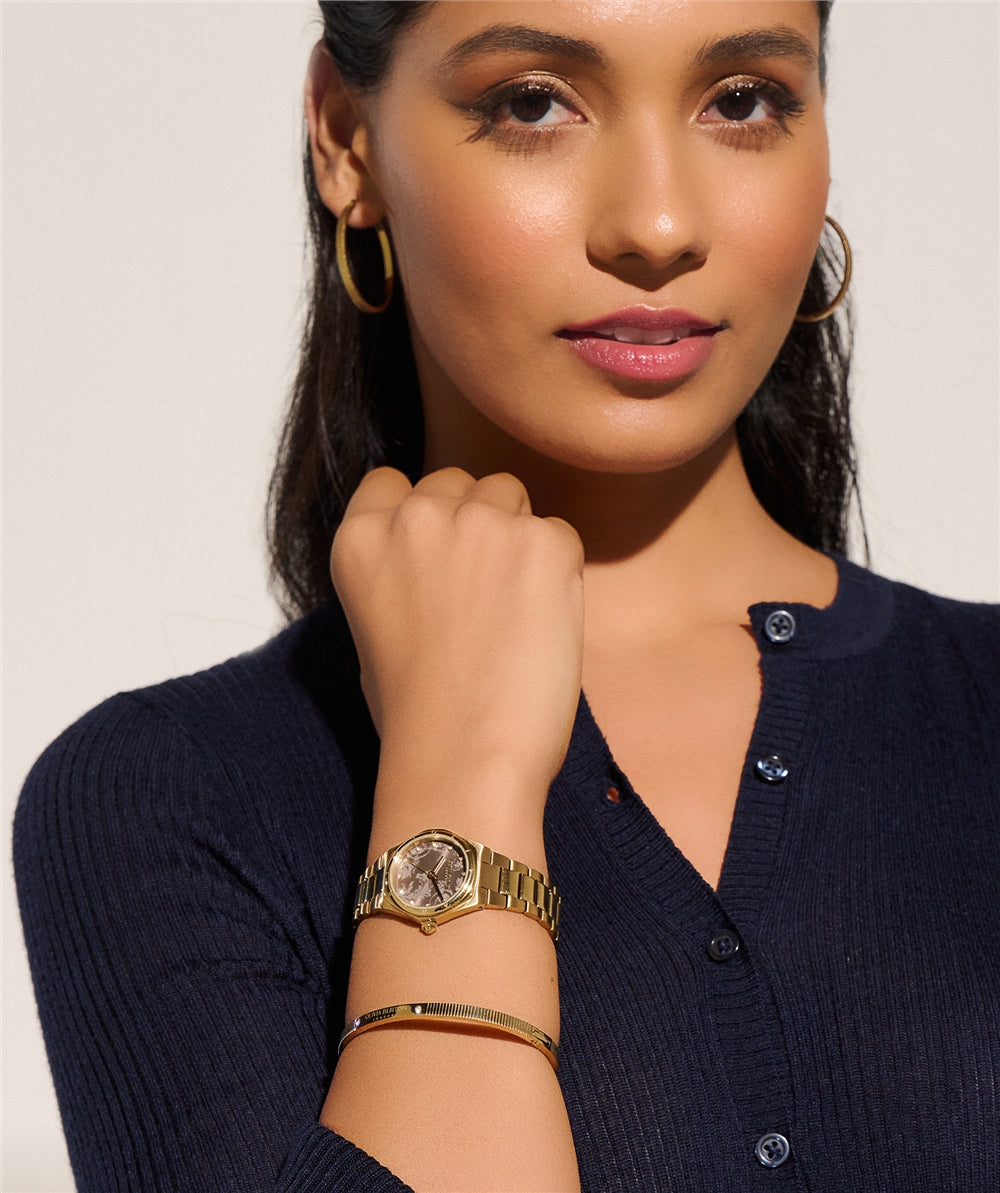 Olivia Burton Gold Mushroom Dial With Warm Grey Print Metal Watch
