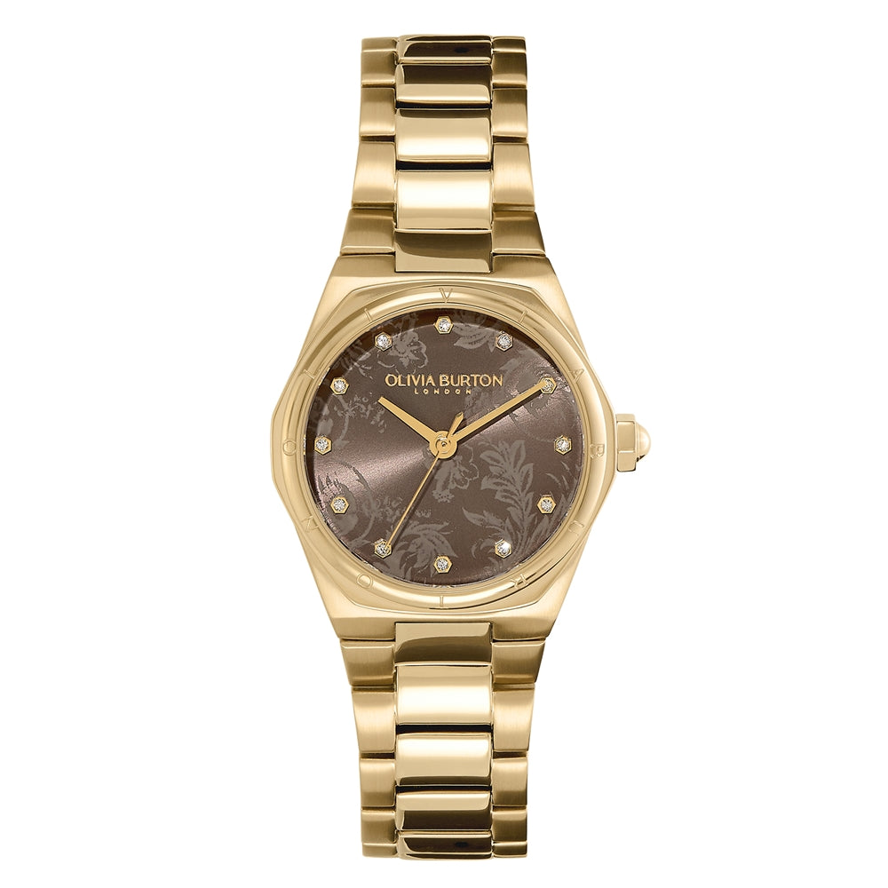 Olivia Burton Gold Mushroom Dial With Warm Grey Print Metal Watch