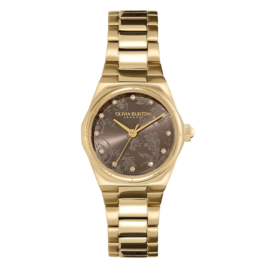 Olivia Burton Gold Mushroom Dial With Warm Grey Print Metal Watch