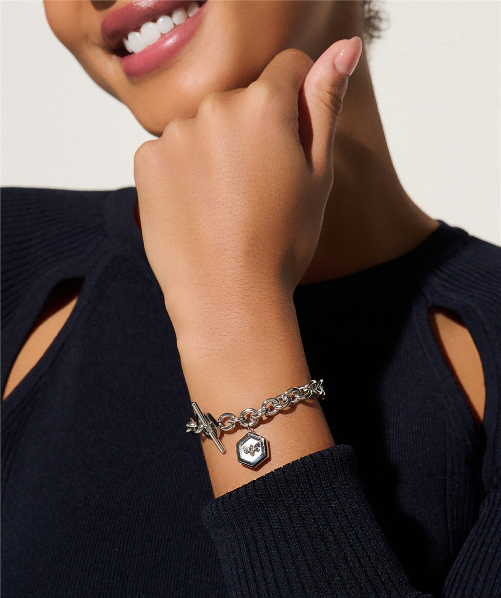 Olivia Burton Silver Bee and Honeycomb Toggle Bracelet