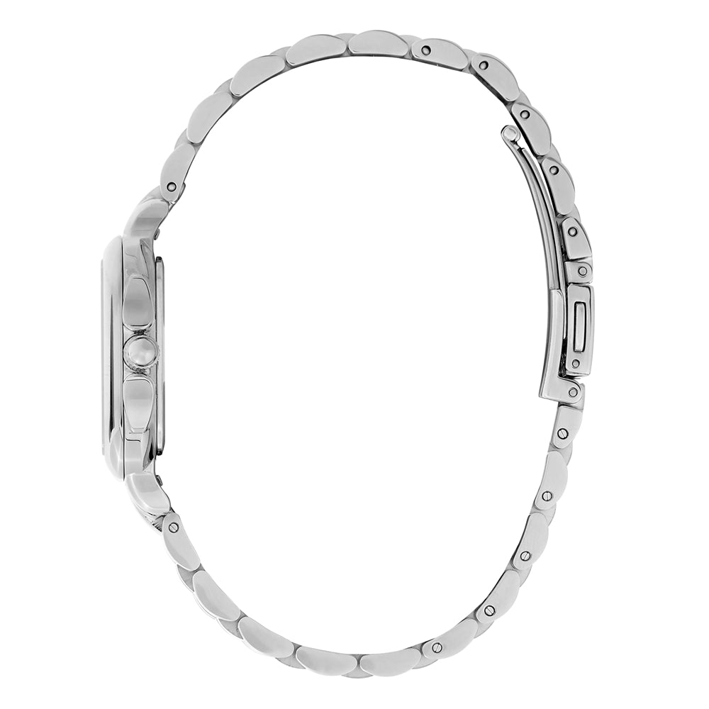 Olivia Burton Silver Square Blue Sunray Dial Watch