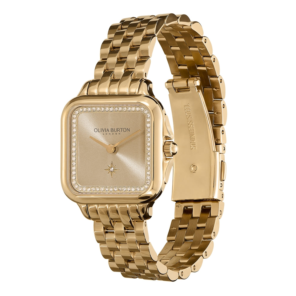 Olivia Burton Gold Square Light Gold Sunray Dial Watch
