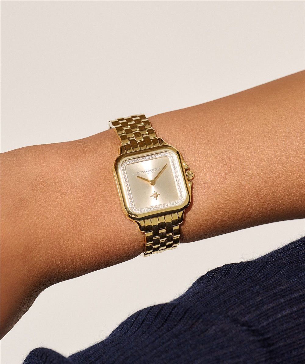 Olivia Burton Gold Square Light Gold Sunray Dial Watch