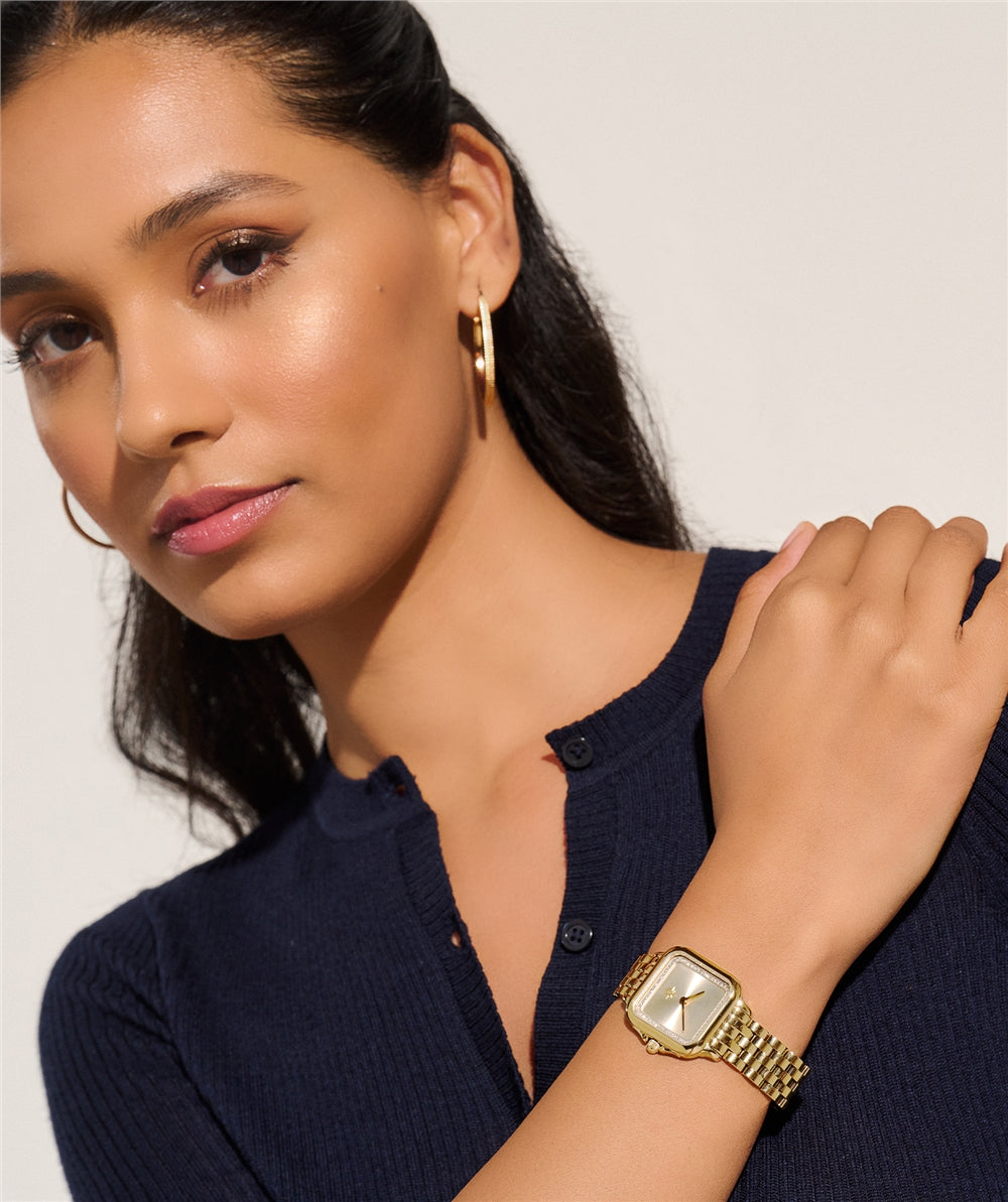 Olivia Burton Gold Square Light Gold Sunray Dial Watch
