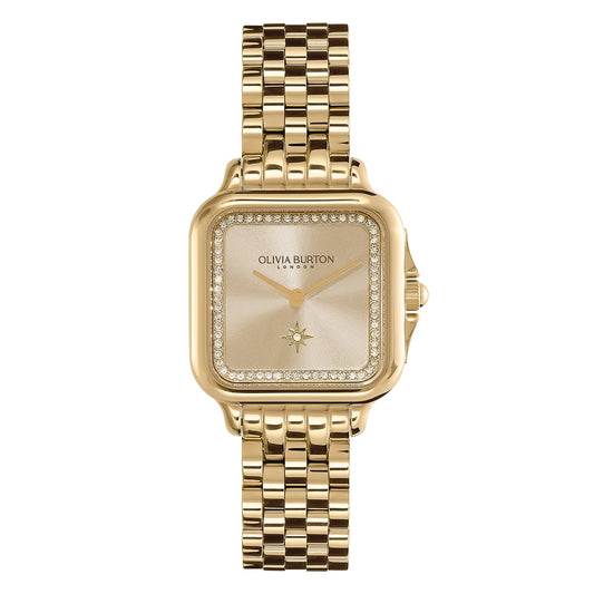 Olivia Burton Gold Square Light Gold Sunray Dial Watch