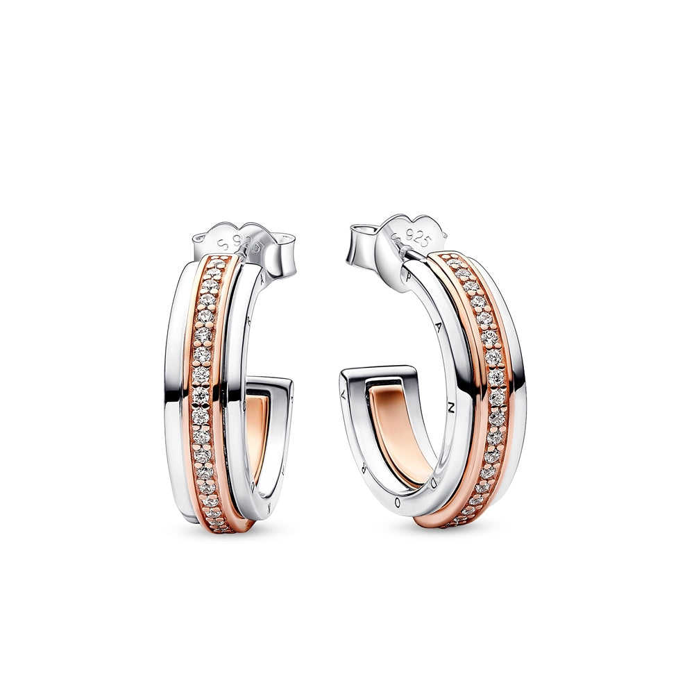 Pandora Signature Two-tone Logo & Pavé Hoop Earrings