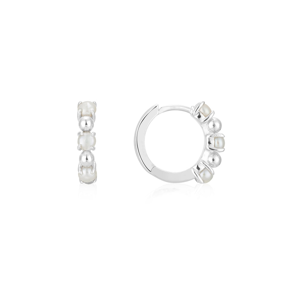 Argento Silver Petite Pearl Hoop Earrings