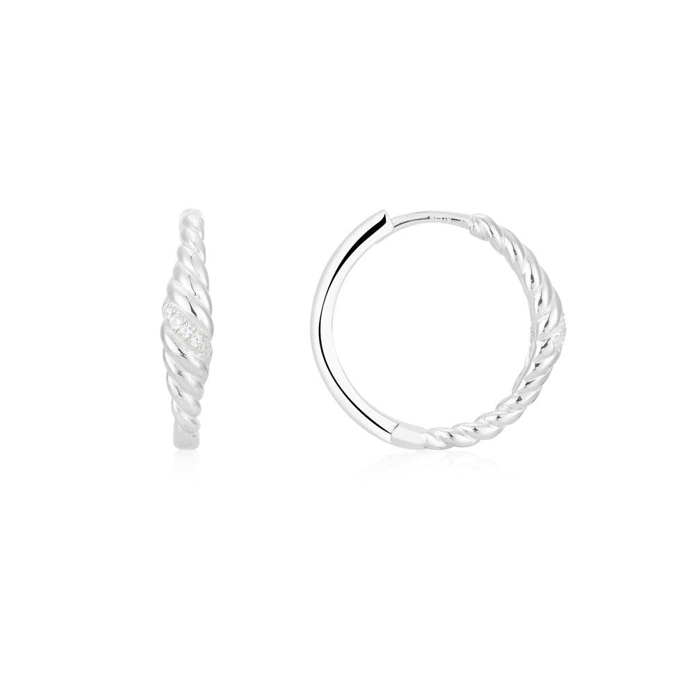 Argento Silver Twist CZ Hoop Earrings