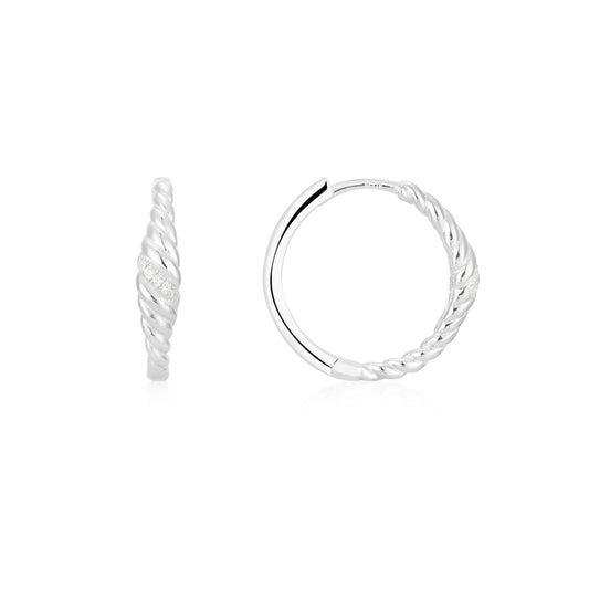 Argento Silver Twist CZ Hoop Earrings