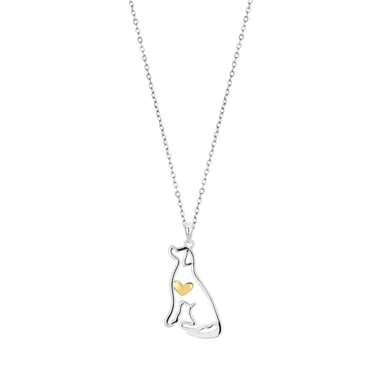 Argento Silver Dog With Gold Heart Necklace