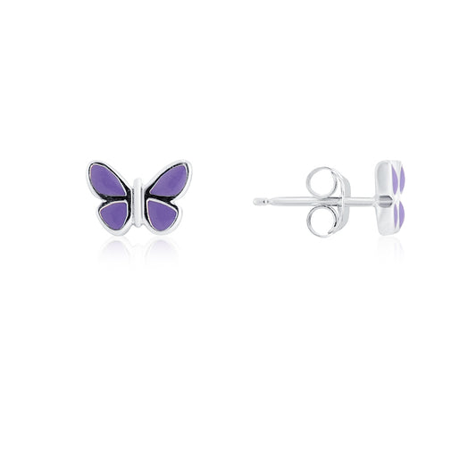 Argento Silver Kids Purple Butterfly Stud Earriings