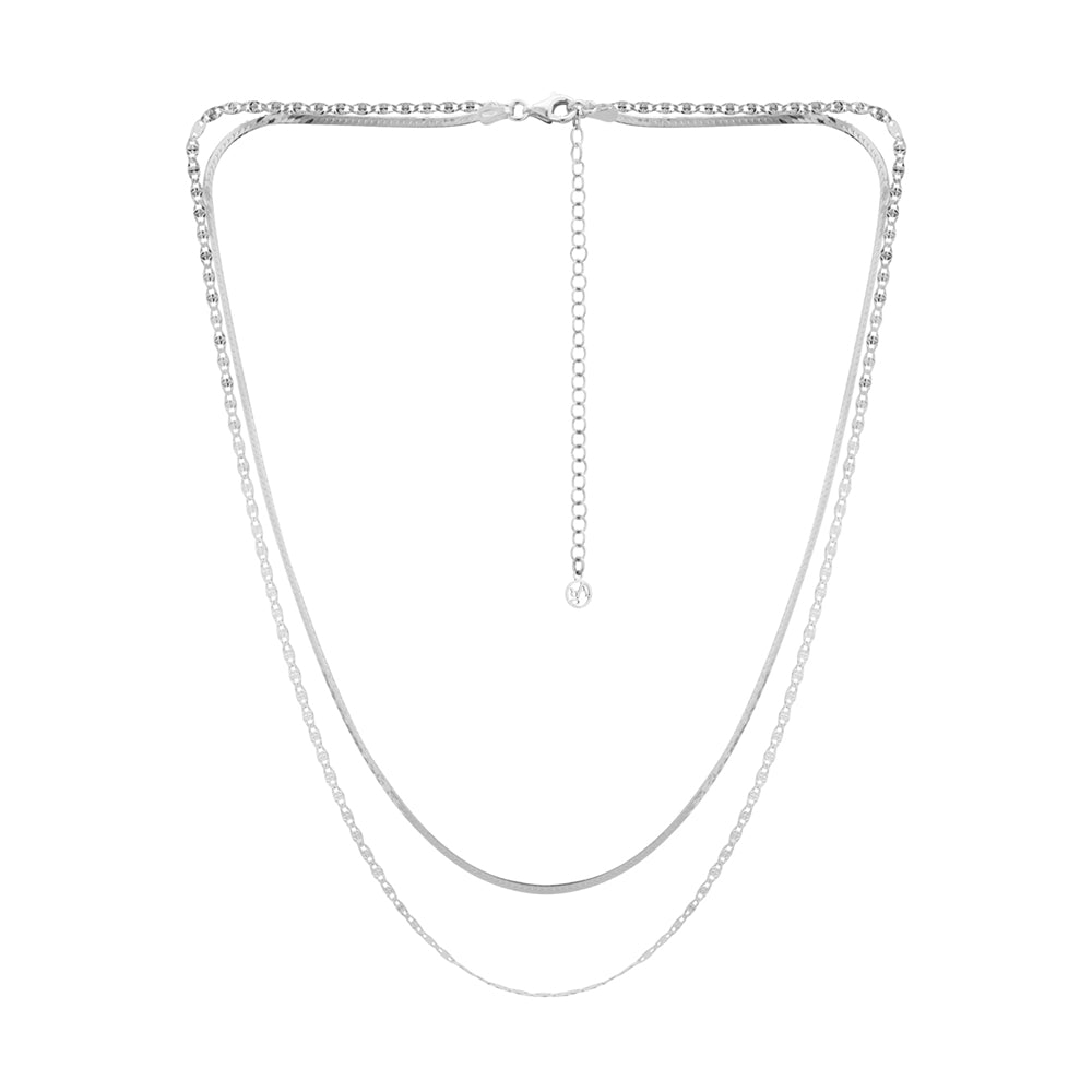 Argento Silver Layered Flat Snake Necklace