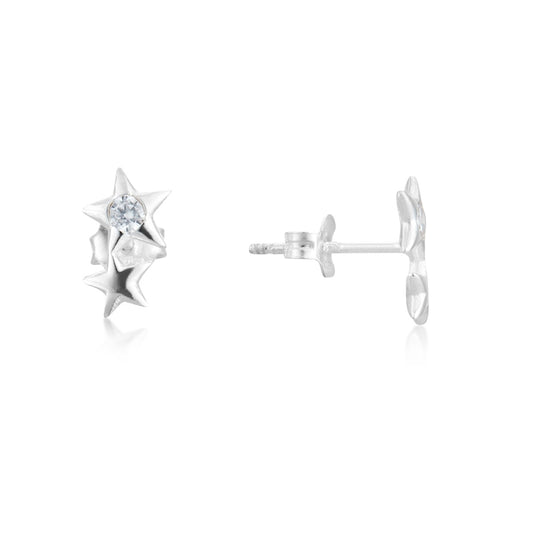 Argento Silver Star CZ Kids Stud Earrings