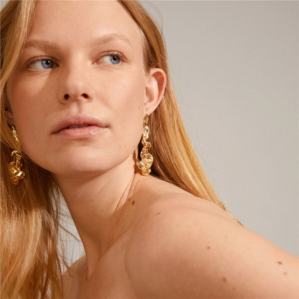 Pilgrim Gold Plated Pulse Hammered Statement  Earrings