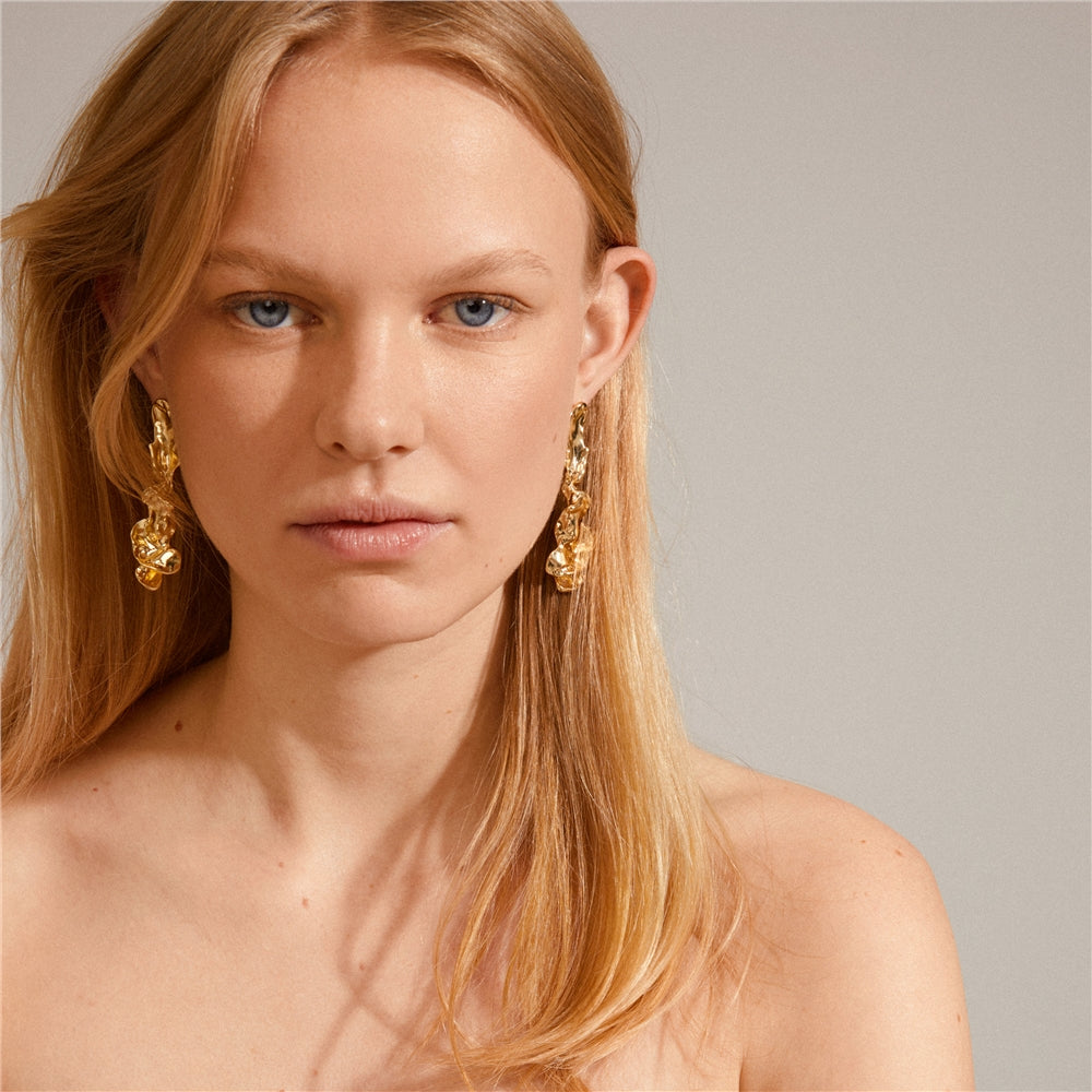 Pilgrim Gold Plated Pulse Hammered Statement  Earrings
