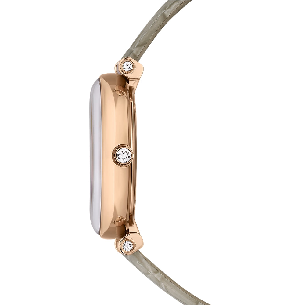 Swarovski Crystalline Wonder Beige Leather Rose Gold Tone Watch