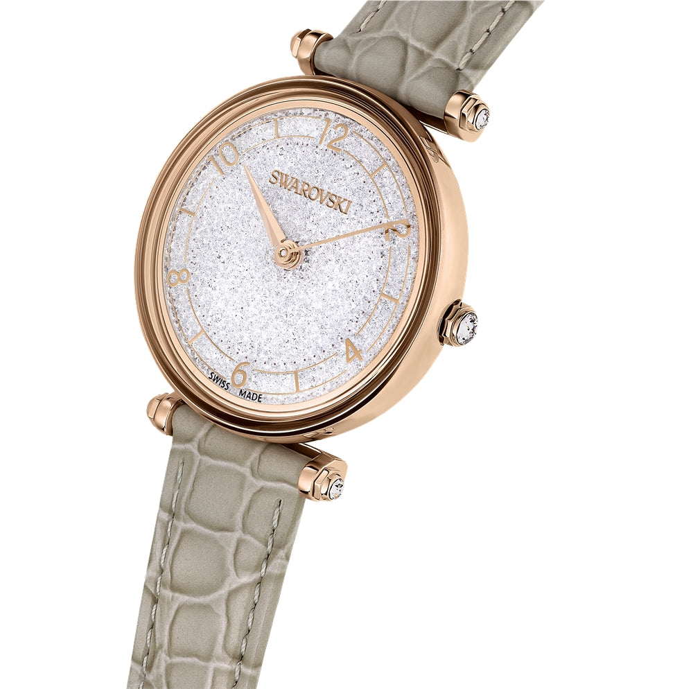 Swarovski Crystalline Wonder Beige Leather Rose Gold Tone Watch
