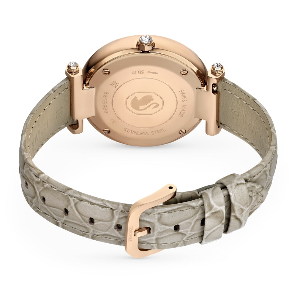 Swarovski Crystalline Wonder Beige Leather Rose Gold Tone Watch